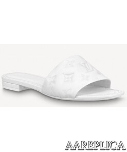 Replica Louis Vuitton Revival Flat Mules In White Monogram Lambskin