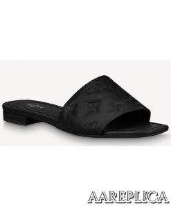 Replica Louis Vuitton Revival Flat Mules In Black Monogram Lambskin