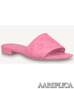 Replica Louis Vuitton Revival Flat Mules In Pink Monogram Lambskin