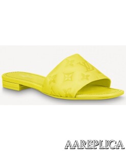 Replica Louis Vuitton Revival Flat Mules In Yellow Monogram Lambskin