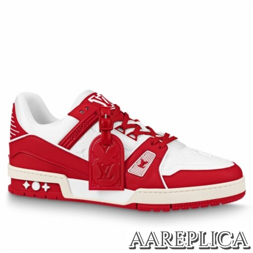 Replica Louis Vuitton LV Trainer Sneakers In White/Red Leather