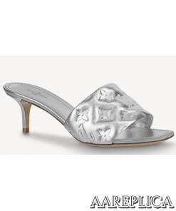 Replica Louis Vuitton Revival Mules 55mm In Silver Metallic Lambskin