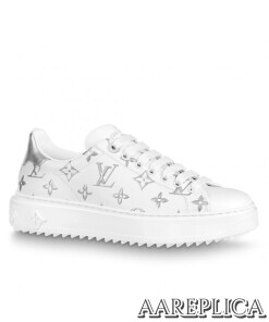 Replica Louis Vuitton Silver Metallic Monogram Time Out Sneakers