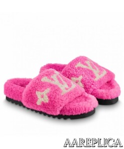 Replica Louis Vuitton Paseo Flat Comfort Mules In Pink Shearling