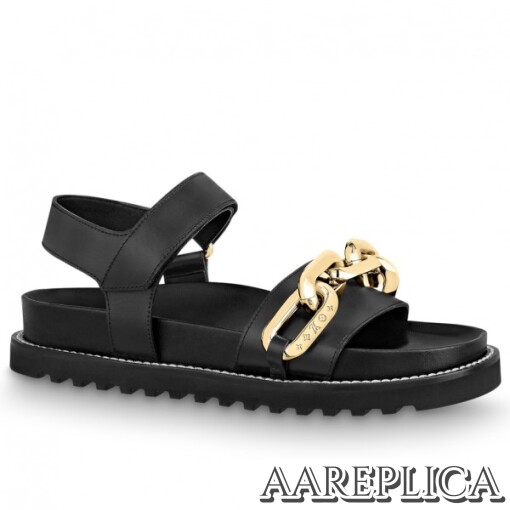 Replica Louis Vuitton Black Paseo Flat Comfort Sandals