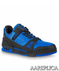 Replica Louis Vuitton LV Trainer Sneakers In Black/Blue Leather