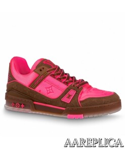 Replica Louis Vuitton LV Trainer Sneakers In Rose Leather