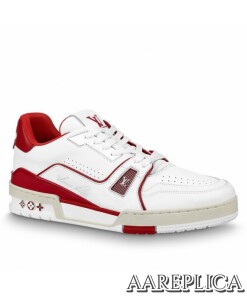 Replica Louis Vuitton White/Red LV Trainer Sneakers with #54