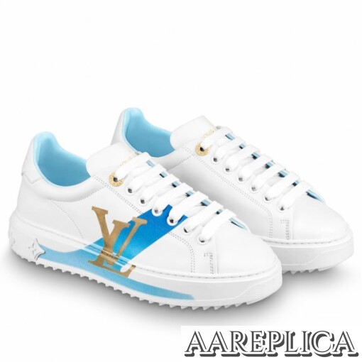 Replica Louis Vuitton Time Out Sneakers In Blue Printed Leather