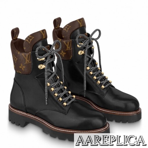 Replica Louis Vuitton Territory Flat Ranger Boots In Black Calfskin