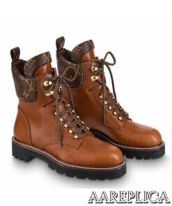 Replica Louis Vuitton Territory Flat Ranger Boots In Brown Calfskin