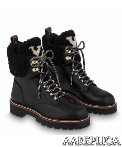 Replica Louis Vuitton Black Territory Flat Ranger Boots with Shearling