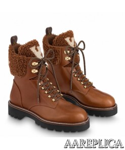 Replica Louis Vuitton Brown Territory Flat Ranger Boots with Shearling