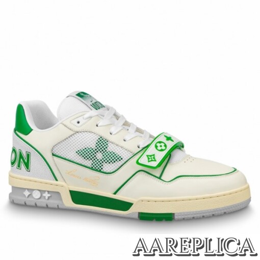 Replica Louis Vuitton LV Trainer Sneakers In Green/White Leather