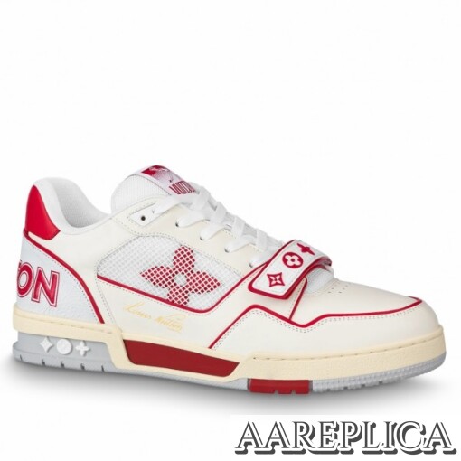 Replica Louis Vuitton LV Trainer Sneakers In Red/White Leather