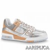 Replica Louis Vuitton LV Trainer Sneakers In Silver Metallic Leather 9