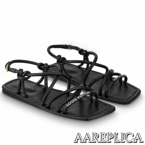 Replica Louis Vuitton Nova Flat Sandals In Black Lambskin