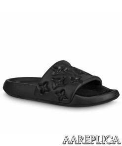 Replica Louis Vuitton Waterfront Mules In Black Monogram Rubber