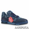 Replica Louis Vuitton LV Trainer Sneakers In Black Denim Leather 9