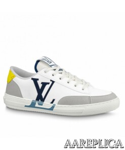 Replica Louis Vuitton Charlie Sneakers In White Leather With Blue Detail