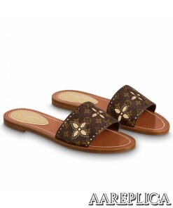 Replica Louis Vuitton Lock It Flat Mules In Perforated Monogram Canvas