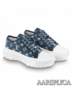 Replica Louis Vuitton LV Squad Sneakers In Blue Monogram Denim