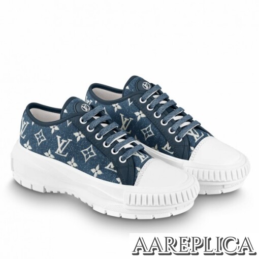 Replica Louis Vuitton LV Squad Sneakers In Blue Monogram Denim