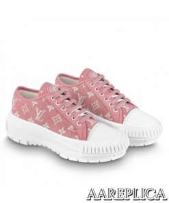 Replica Louis Vuitton LV Squad Sneakers In Pink Monogram Denim