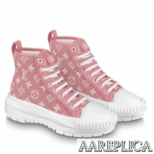 Replica Louis Vuitton LV Squad Sneaker Boots In Pink Monogram Denim