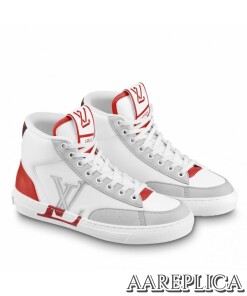 Replica Louis Vuitton White Charlie Sneaker Boots With Red Detail