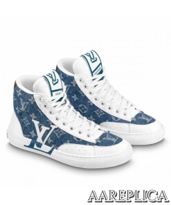 Replica Louis Vuitton Charlie Sneaker Boots In Blue Monogram Denim