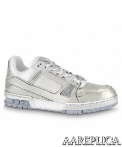 Replica Louis Vuitton LV Trainer Sneakers In Metallic Canvas