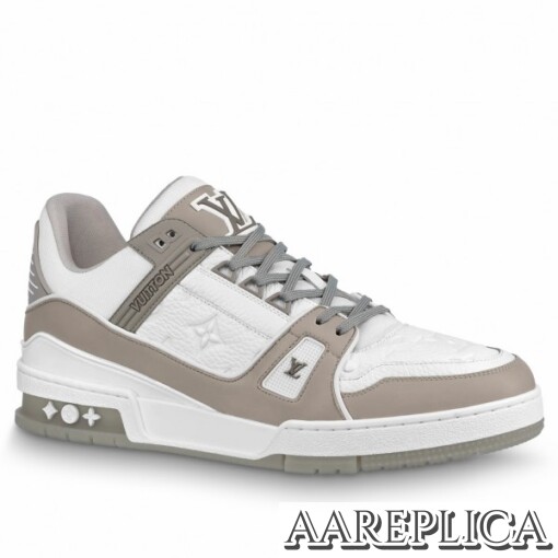 Replica Louis Vuitton LV Trainer Sneakers In White/Grey Leather