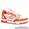 Replica Louis Vuitton LV Trainer Sneakers In Orange/Green Leather 10