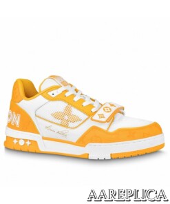 Replica Louis Vuitton LV Trainer Sneakers In Yellow Denim with Mesh