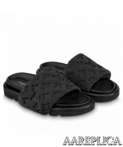 Replica Louis Vuitton Pool Pillow Flat Comfort Mules Black