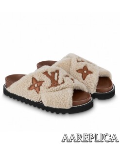 Replica Louis Vuitton Paseo Flat Comfort Mules In Shearling