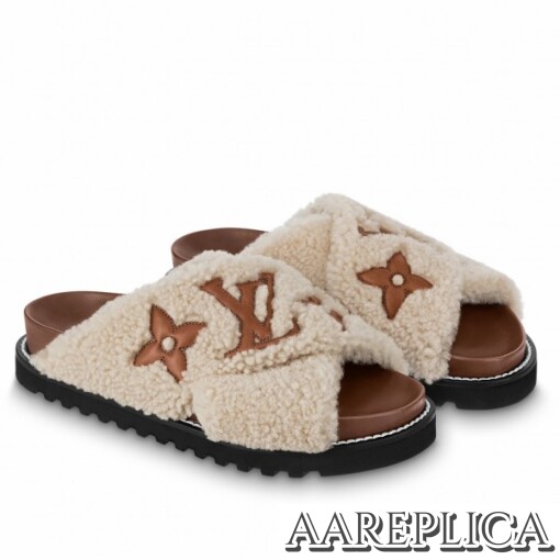 Replica Louis Vuitton Paseo Flat Comfort Mules In Shearling