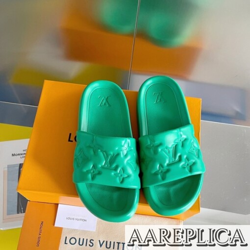 Replica Louis Vuitton Waterfront Mules In Green Monogram Rubber 3