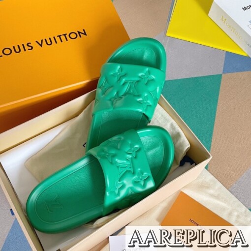 Replica Louis Vuitton Waterfront Mules In Green Monogram Rubber 6