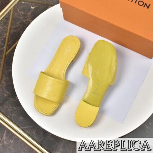 Replica Louis Vuitton Revival Flat Mules In Yellow Monogram Lambskin 6