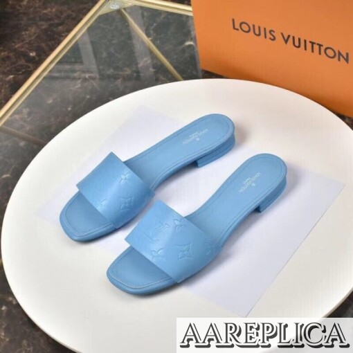 Replica Louis Vuitton Revival Flat Mules In Blue Monogram Lambskin 2