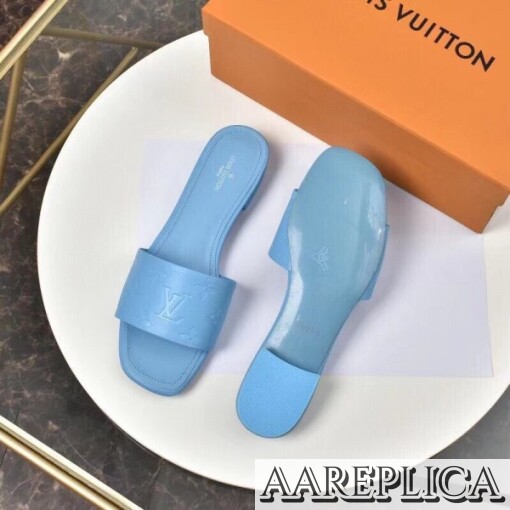 Replica Louis Vuitton Revival Flat Mules In Blue Monogram Lambskin 4