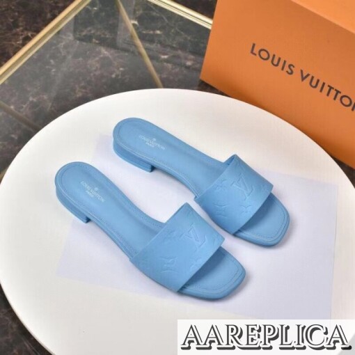 Replica Louis Vuitton Revival Flat Mules In Blue Monogram Lambskin 5