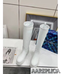 Replica Louis Vuitton Territory Flat High Boots In White Leather 2