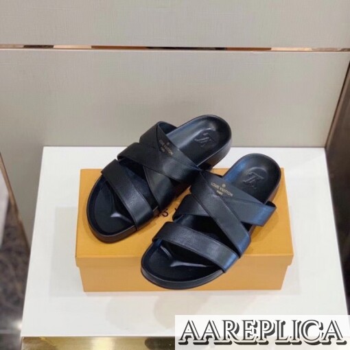 Replica Louis Vuitton Mirabeau Mules In Black Calfskin 2