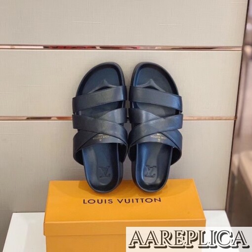 Replica Louis Vuitton Mirabeau Mules In Black Calfskin 3