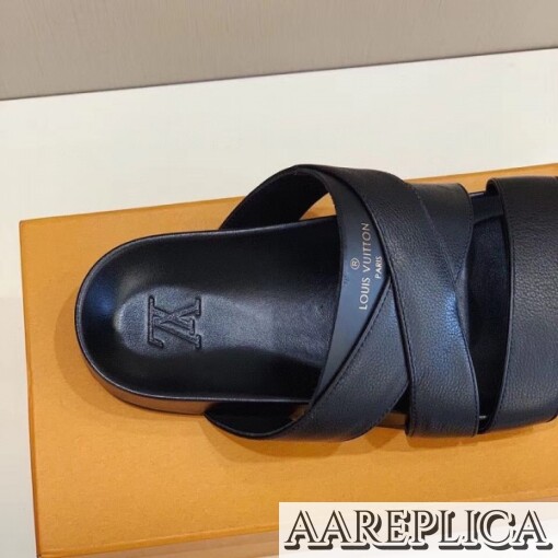 Replica Louis Vuitton Mirabeau Mules In Black Calfskin 4