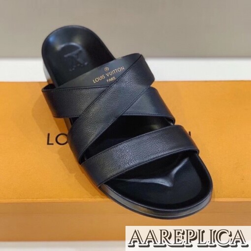 Replica Louis Vuitton Mirabeau Mules In Black Calfskin 5