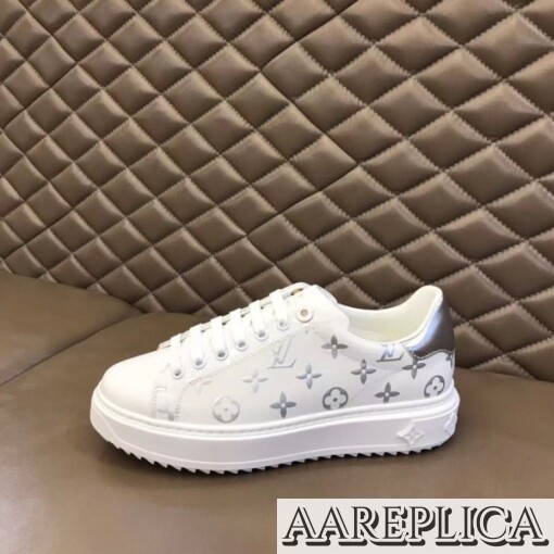 Replica Louis Vuitton Silver Metallic Monogram Time Out Sneakers 4